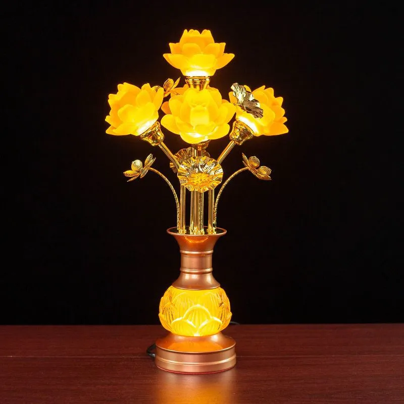 OUFULA Colored LED Lotus Table Lamp For Buddha Lamp Household Buddha Hall Lamp Glass Lamp Temple Worship Buddha Front Lamp