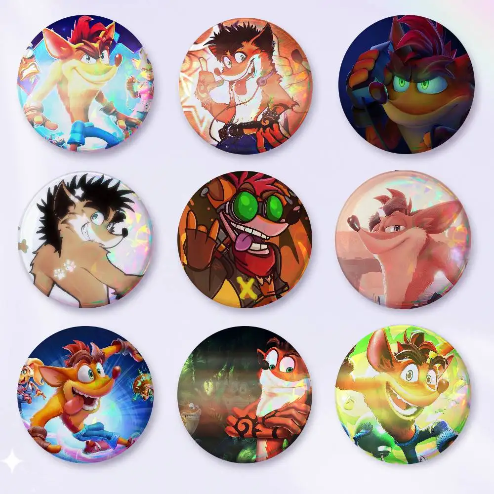 A-CrashS-B-Bandicoot Cartoon Round Brooches On Backpack Jacket Acrylic Button Pins Collection Gifts