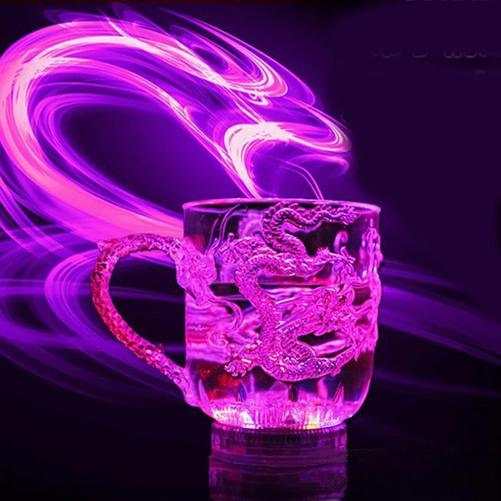 LED Flash Magic Color Changing Dragon Cup Water Activated Light-Up Beer Coffee Milk Tea Wine Whisky Bar Mug Travel Gift