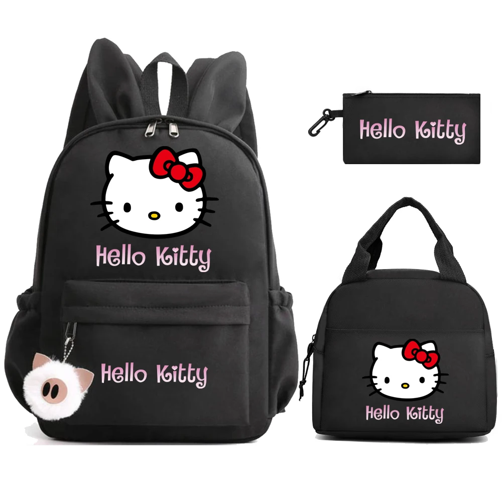 3Pcs/set Sanrio Hello Kitty Backpack for Girl Boy Student Teenager Children with Lunch Bag Kids Rucksack Women Casual School Bag