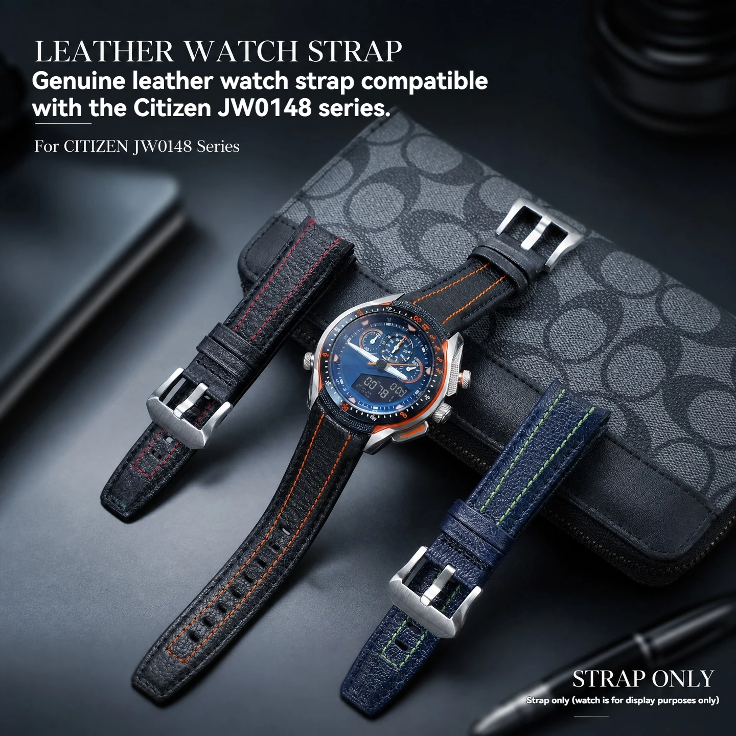 For Citizen Green Blue Sports Light Kinetic Energy 22mm Watchband Men's Watch JW0149/JW0148/0137 Series Curved End Leather Strap