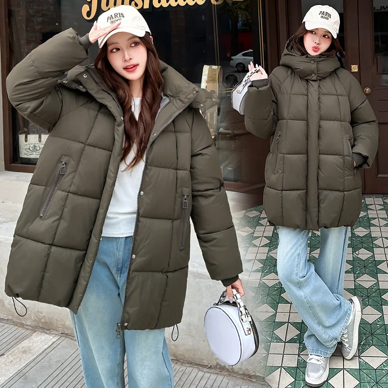 PinkyIsBlack 2025 New Loose Warm Thick Mid-length Hooded Parkas Winter Cotton Padded Women's Jacket Clothes Basic Female Coat
