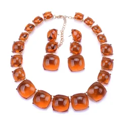 Metal Multicolor Geometric Resin Necklace Earring Set for Women Alloy Chains Rhinestone Chokers Necklaces Brand Design