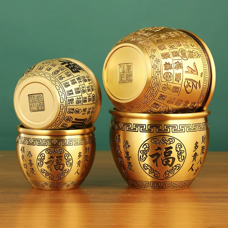 Hundred Blessings Bronze Eight Directions of Wealth Couplet Rice Cylinder Ornament