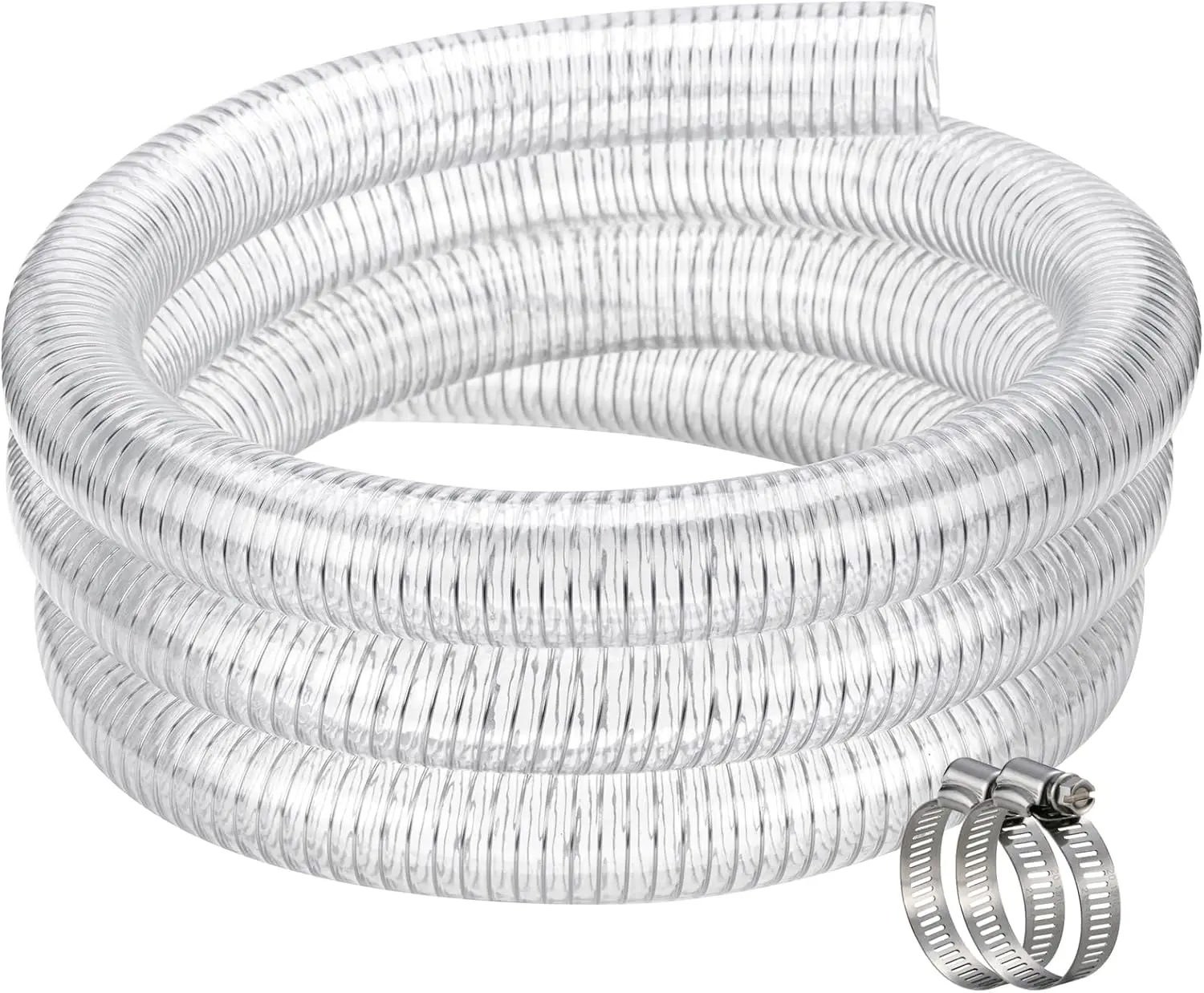 

1.5' 5ft Clear PVC Flexible Hose with Steel Wire Reinforcement for Vacuum, Drain, Fuel & Marine Use