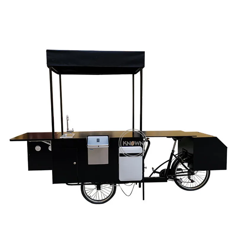 Customized Black Floding Coffee Bike Reverse Cycling Electric Cycle Adult Snacks Street Mobile Fast Food Carts Bicycle