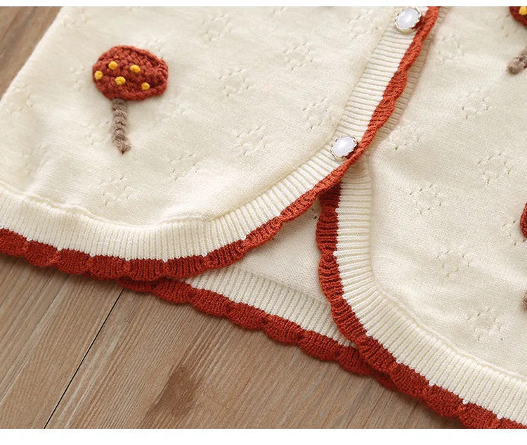 Girl\'s handmade small mushroom sweater foreign Qi spring new female treasure knitted cardigan spring  autumn children\'s sweater