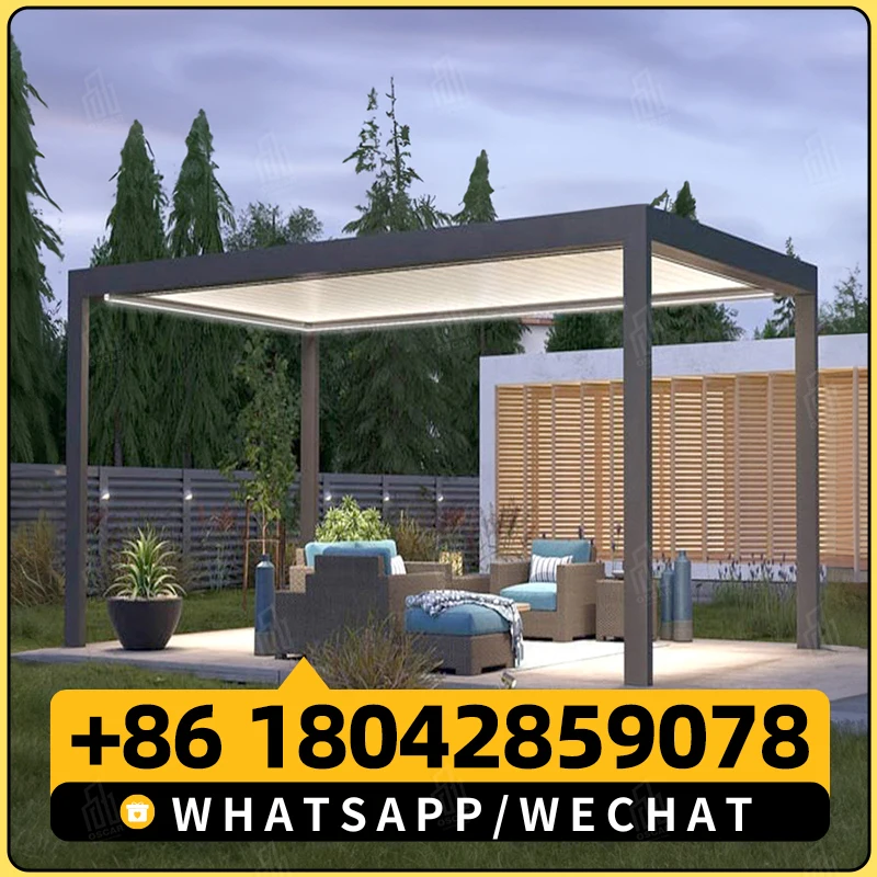 Opening Louver Retractable Roof Canopy Patio Rainproof Grey Gazebo 4x6 Movable Aluminum Louvered Pergola Powder Coated