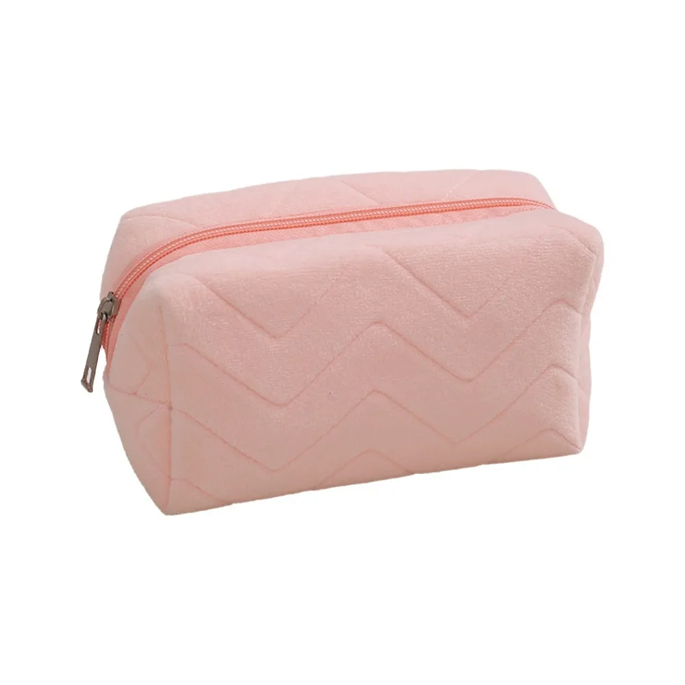 New Quilted Cosmetic Bag Soft Fabric Portable Makeup Pouch Zipper Closure Pastel Colors Storage Pouch Makeup Storage