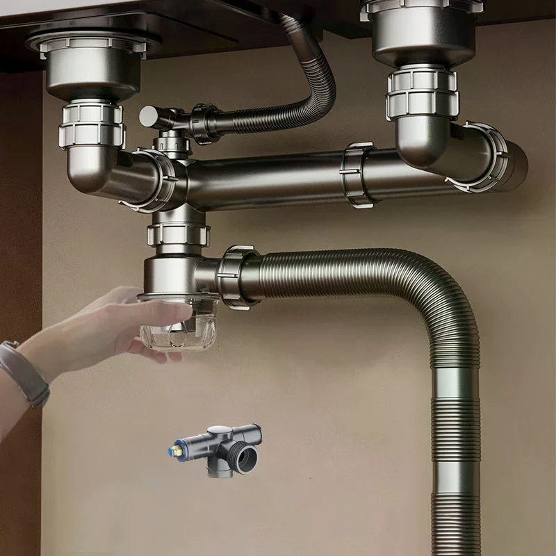 

Kitchen Washbasin Sink Bathroom Downpipe Fittings Single And Double Sink Anti-odour Drain Pipe Tee Sink Drain Universal Set