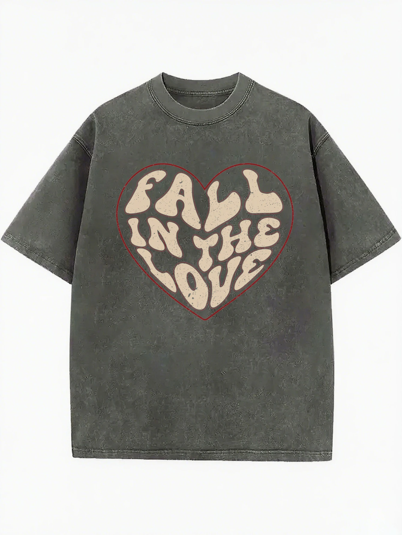 Fall In The Love Women’s Comfortable Loose Round neck Washed T-shirt Printed for All Year Round in Various Colors