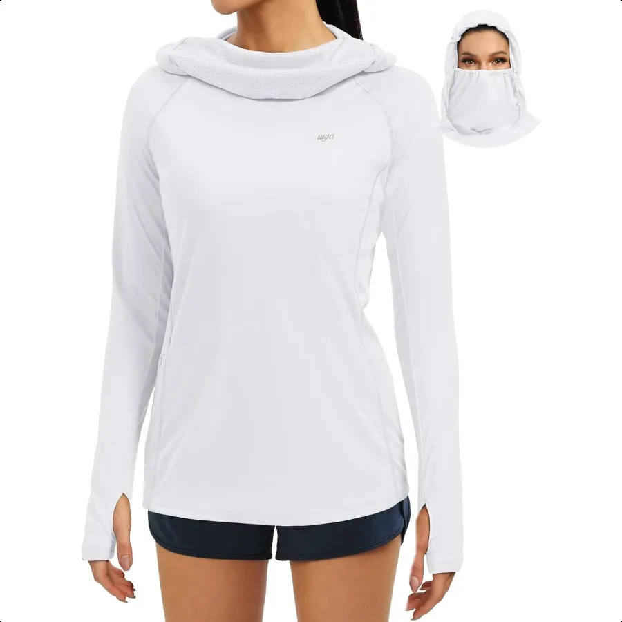 

SPF Shirt Women Sun Protection Clothing UPF 50+ Hoodie with Face Cover UV Hiking Long Sleeve Shirts Lightweight Outdoor