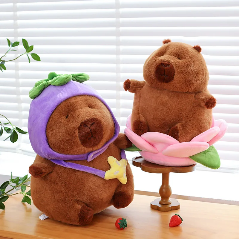 

Sanrio Capybara Plush Toy with Eggplant Hat Hippo Doll Lotus Base Stuffed Animal Pillow for Kids Birthday Gift Plushie Wholesale