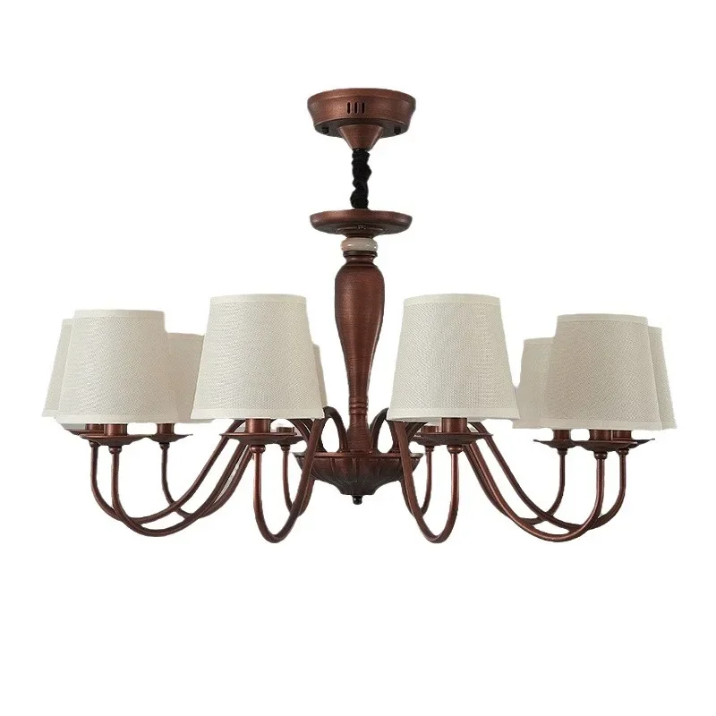 

American chandelier living room light, dining room bedroom light medieval hall, dining room fabric lampshade master bedroom