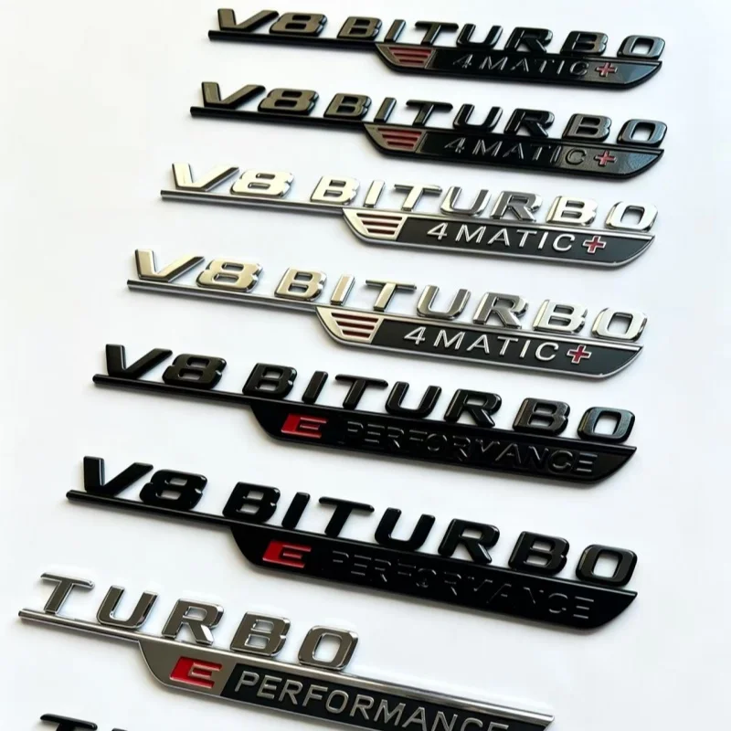 Car 3D New Letters Numbe V8 BITURBO E PERFORMANCE Emblem Car Fender Trim Badge Sticker For S63L SL63s GT63s Badge