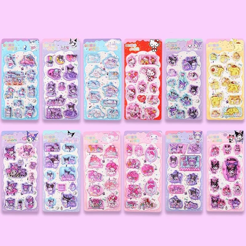 12pcs/lot Sanrio Kuromi Melody Water Stickers Kitty Scrapbooking DIY Diary Decorative Stationery Sticker Album Stick Label