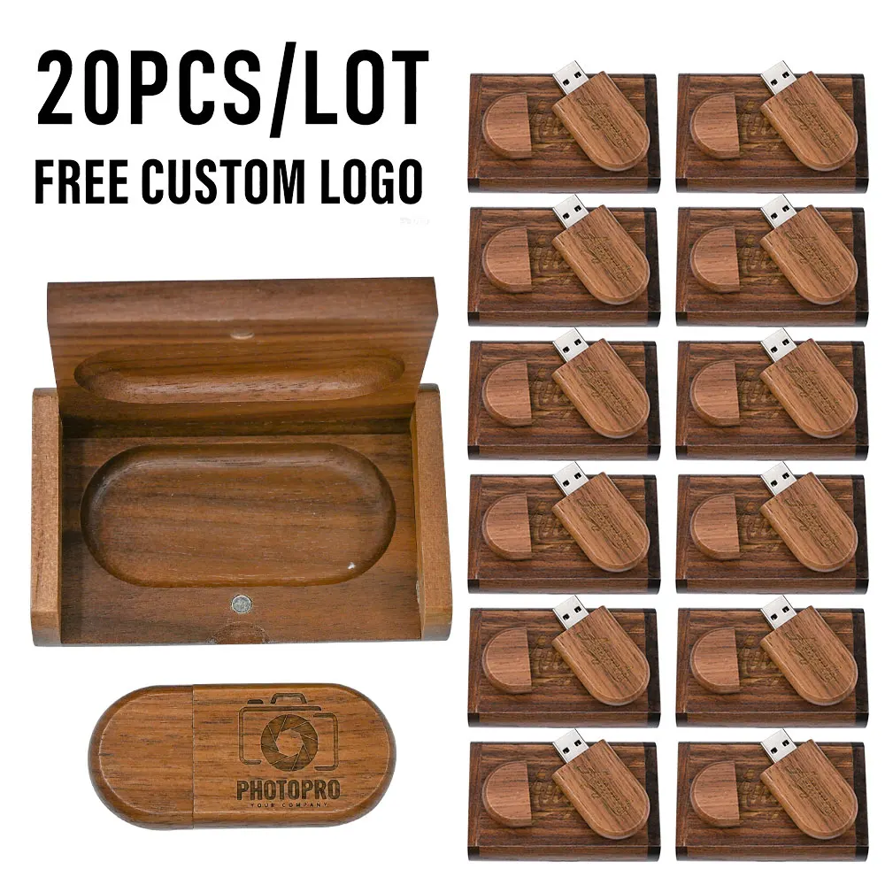 20pcs/Lot Free Customized logo Wooden USB Flash Drive 2.0 Pendrive 4GB 8GB 16GB 32GB 64GB 128GB Memory Stick Wedding gift