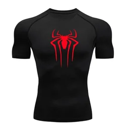 Spider Print Men's Sports T-shirts Fitness Gym Tight Compression Shirt Summer Breathable Quick Drying Tees Y2K Short Sleeve Tops
