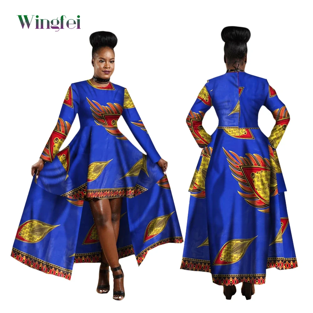 African Dresses for Women Dashiki Kente Style Print Dress Cotton Wax Print Sexy Maxi Long Dress for Ladies Africa Clothes WY1268