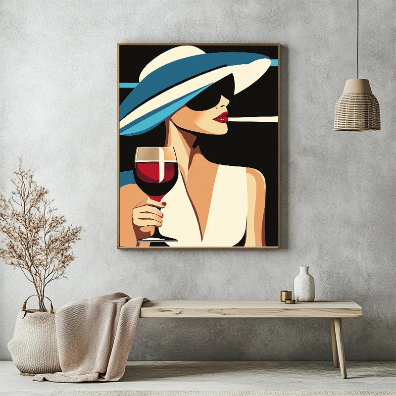 

Stylish Elegant Woman Holding Wine Glass Wall Art Decor Modern Fashion Design for Living Room Hot Selling Home Decor