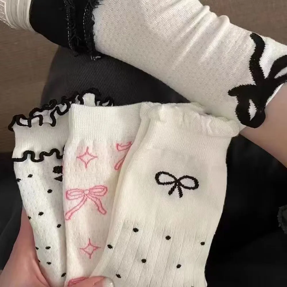 Ins Ballet Style Tube Socks Spring/summer Mesh Thin Design Bow Stacked Socks Sweat Lace Butterfly Mid Tube Socks