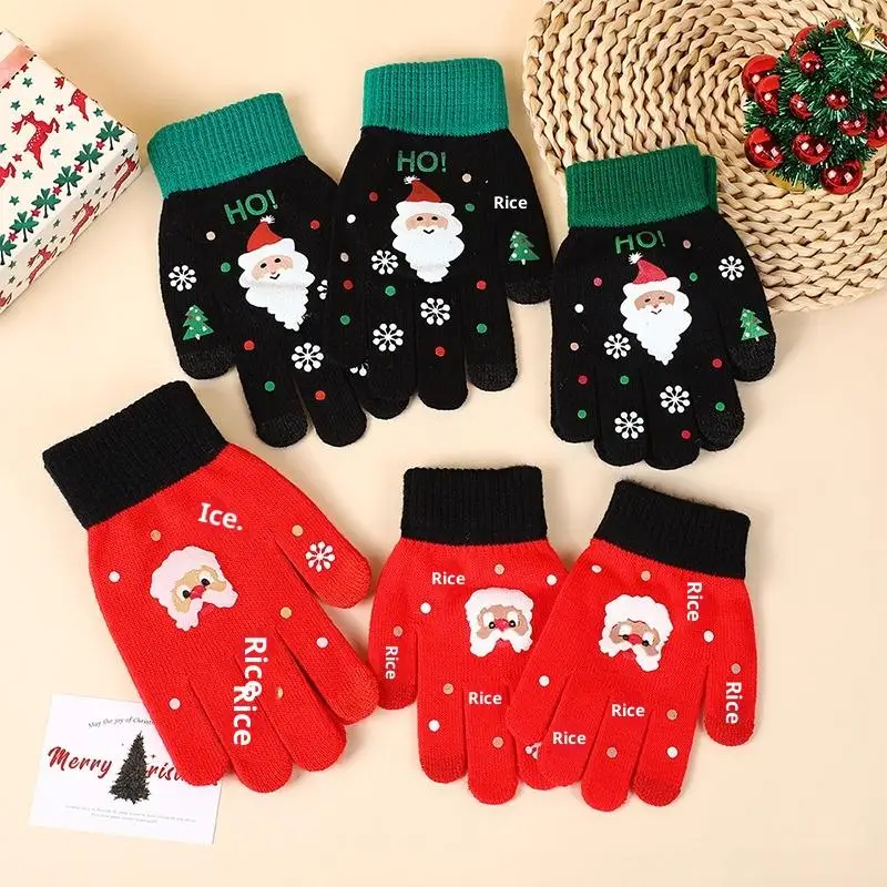 

Рождественские тематические перчатки с изображением Санта-Клауса; Удобные перчатки с сенсорным экраном, идеальный зимний подарок.