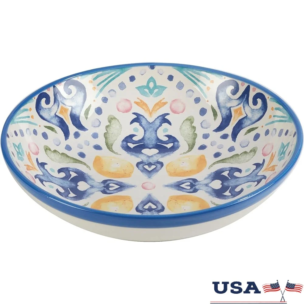 

Durable Earthenware Serving Pasta Bowl 128 oz 13 Inch Diameter Fresh Lemons Tile Decor Casual Dining Entertaining Dishwasher