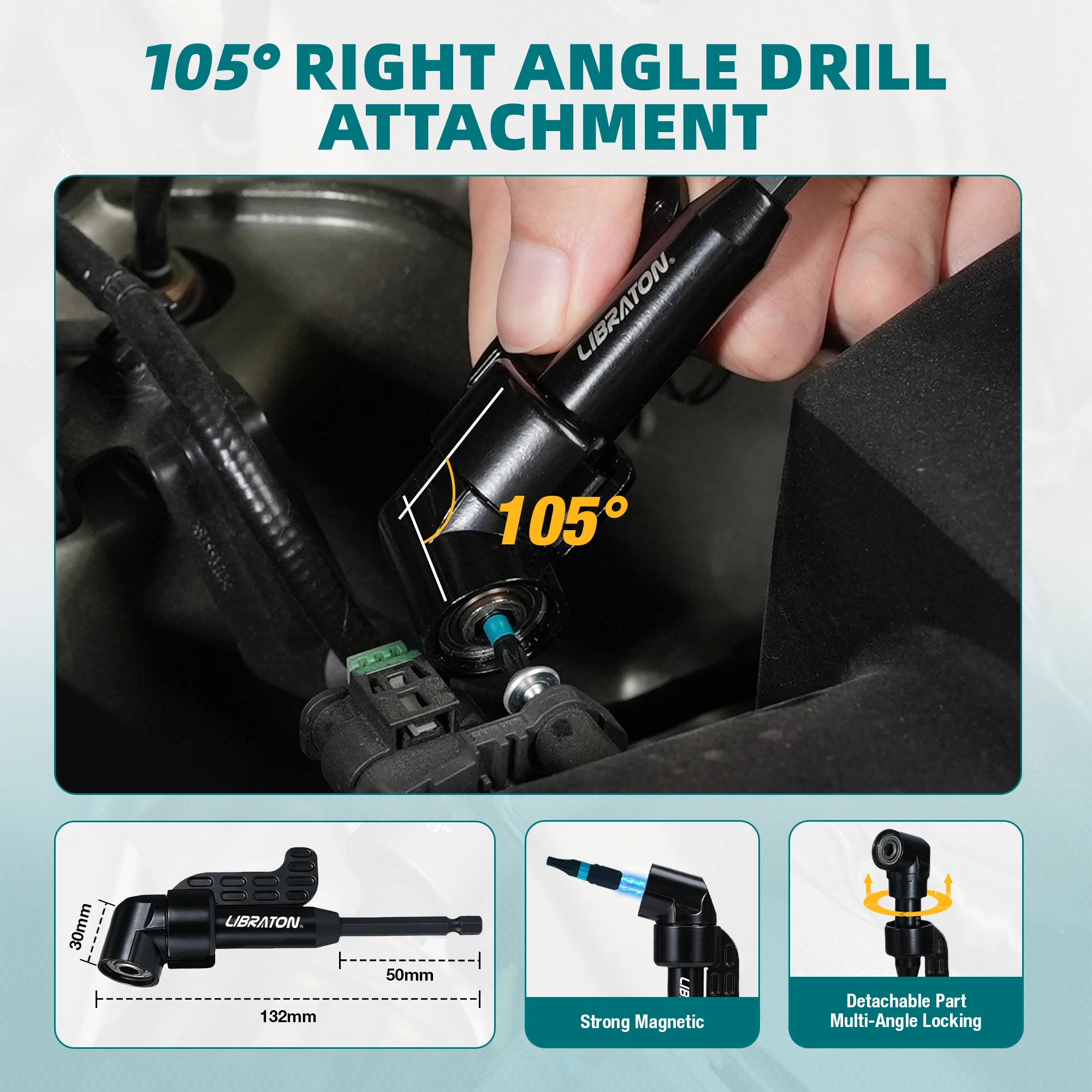 LIBRATON Schlagschraubersatz 17-teilig mit Dreh- und Winkeladaptern 1/4", 3/8", 1/2" Vierkantantrieb für Reparaturen – Detail 6