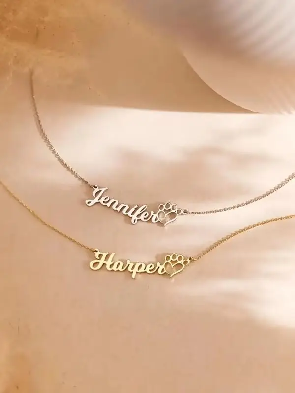 Personalized Pet Name Necklace Heart Paw Print Customized Letter Pendant Stainless Steel Chain Choker Jewelry for Birthday Gift view 3