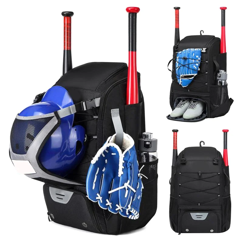 

RTENTE-Large Capacity Baseball Softball Bag Hold Helmet 2 Tees Ball Bats Batting Glove Gear Outdoor Camping Bag Sport Organizer