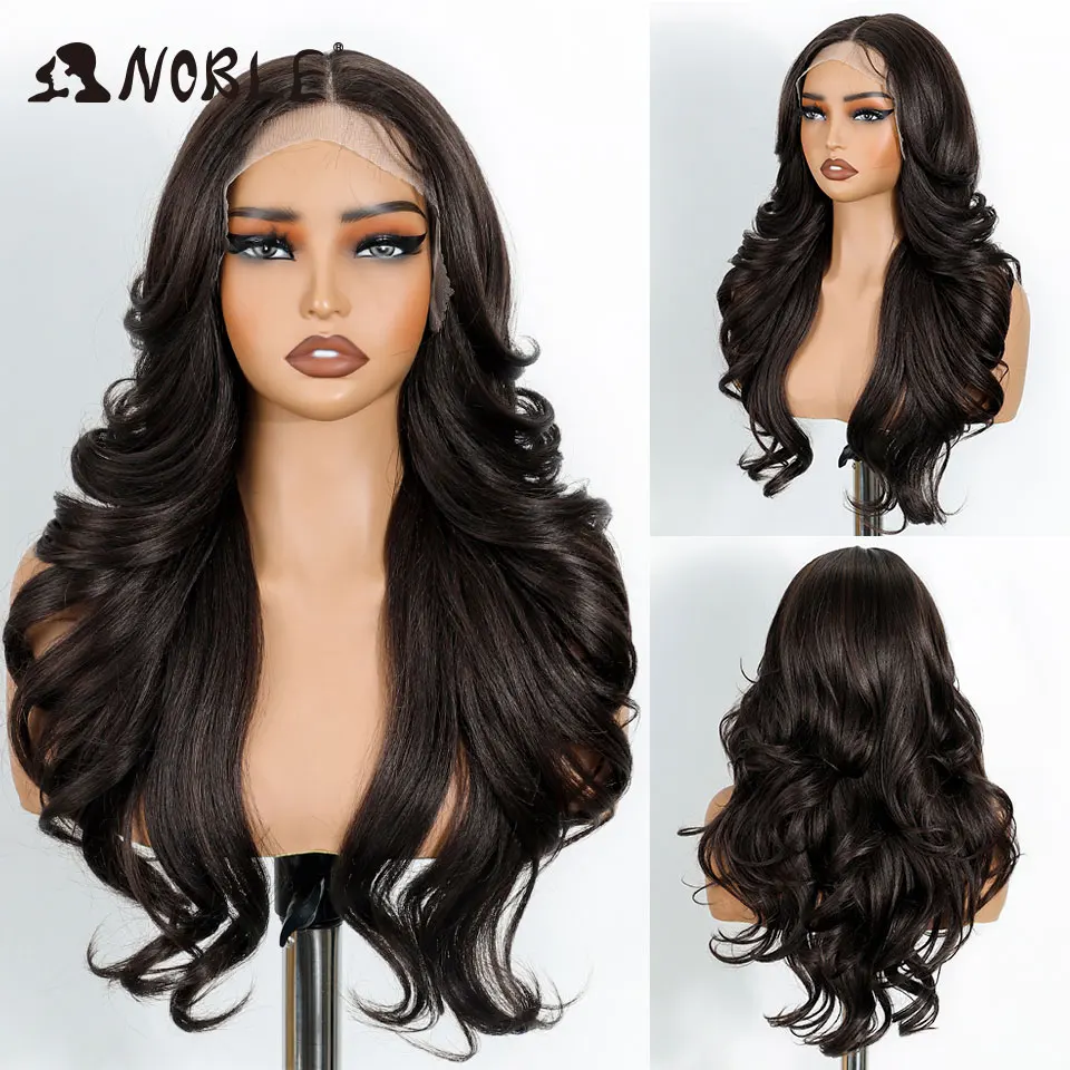Noble Wig Synthetic Lace Front Wigs For Women Wigs Body Wave Lace Front Brown Blonde Wigs 24Inch Cosplay Lace Front Black Wig