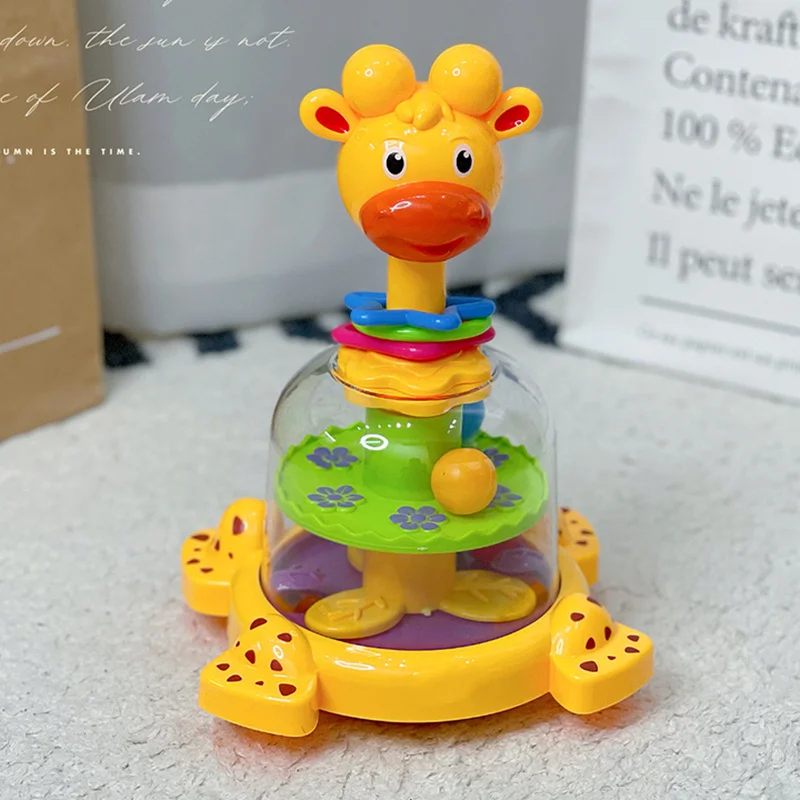 Giocattolo spinner con sfera spinta e rotazione per i più piccoli Giocattolo popper con palla divertente per animali dei cartoni animati con giocattolo educativo sonoro per neonati