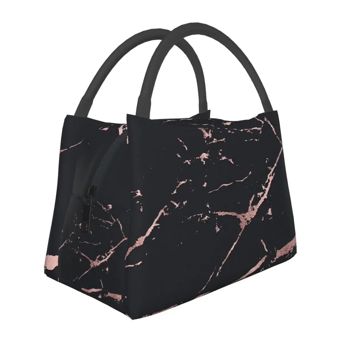 Black And Rose-Gold Marble Lunch Bags Insulated Bento Box Resuable Lunch Tote Picnic Bags Cooler Thermal Bag for Woman Office