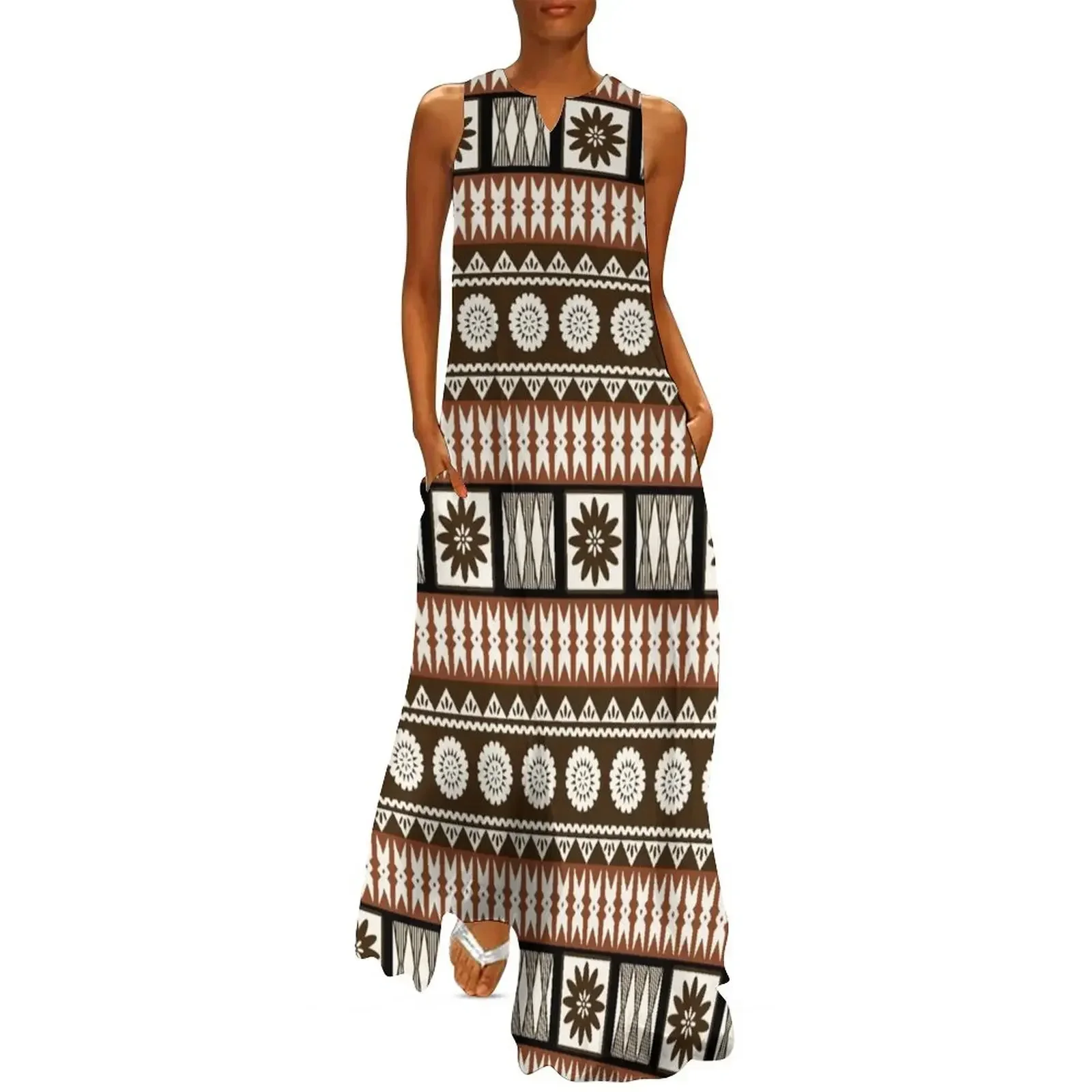 Fijian Masi - Tapa Long Dress Elegant gown elegant women's dresses sale elegant dresses plus sizes Party dresses for women Dress