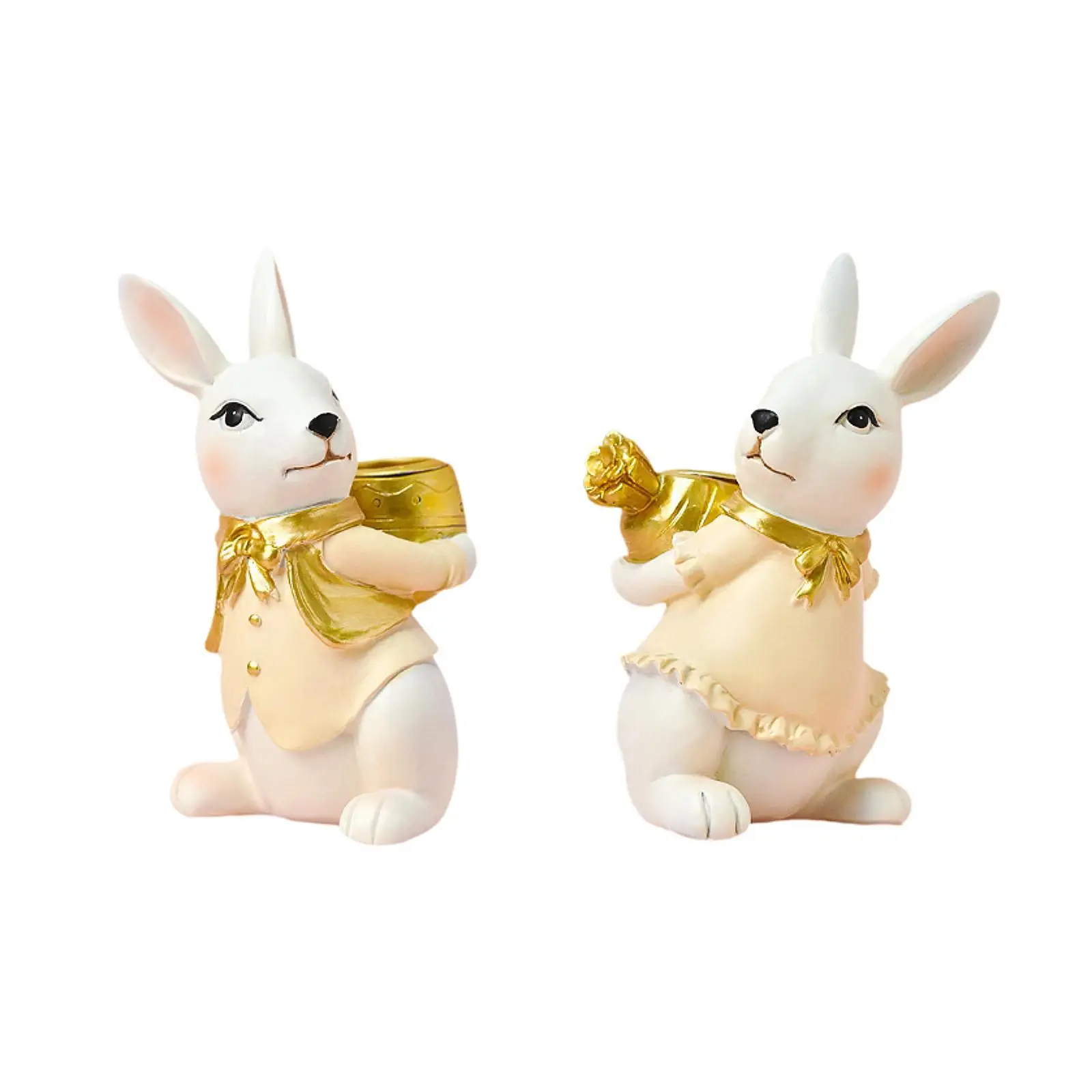 Easter Rabbit Figurine Candle Holder Cute Multifunctional for Taper Candle Pillar Candle Desktop Ornament Resin Sculpture