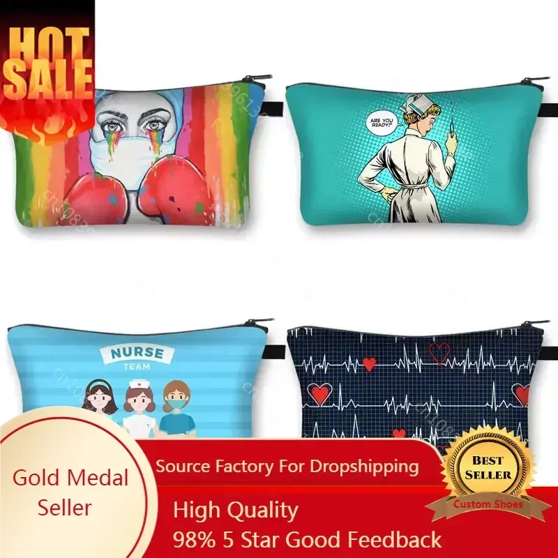 

Thank You Doctor & Nurse Cosmetic Case Women Makeup Bags Ladies Storage Bags for Travel Nurse with Angel Wings Mini Handbag