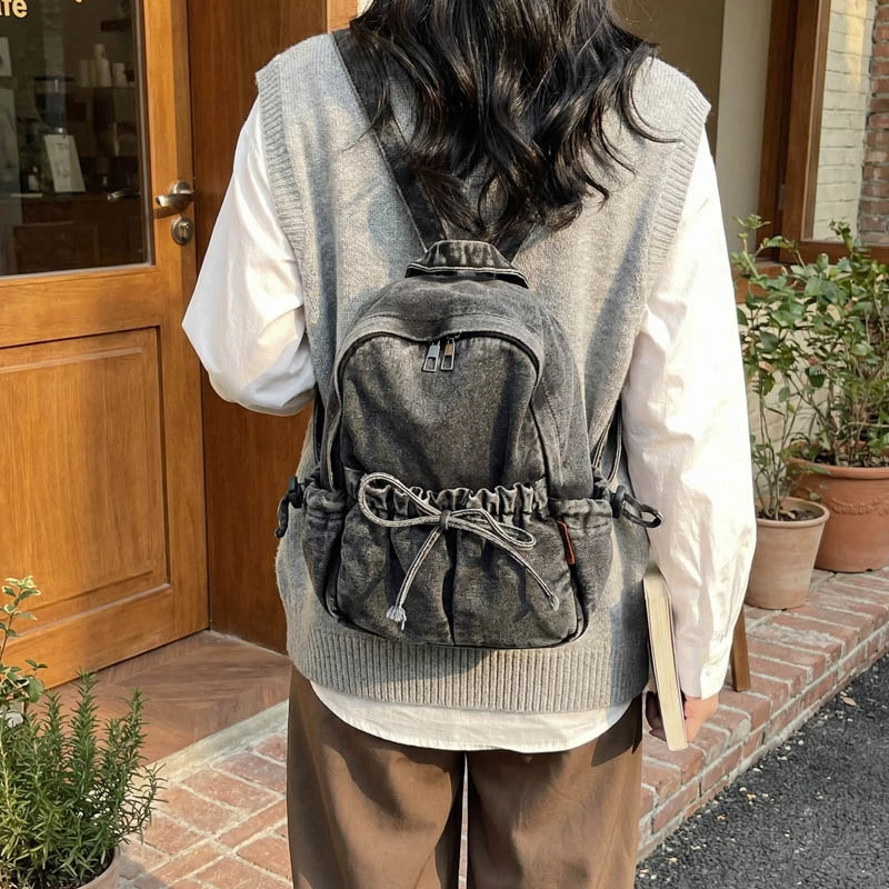 

Модные джинсовые повседневные рюкзаки на молнии, универсальные минималистичные женские рюкзаки 2026 года, высококачественные школьные сумки большой вместимости