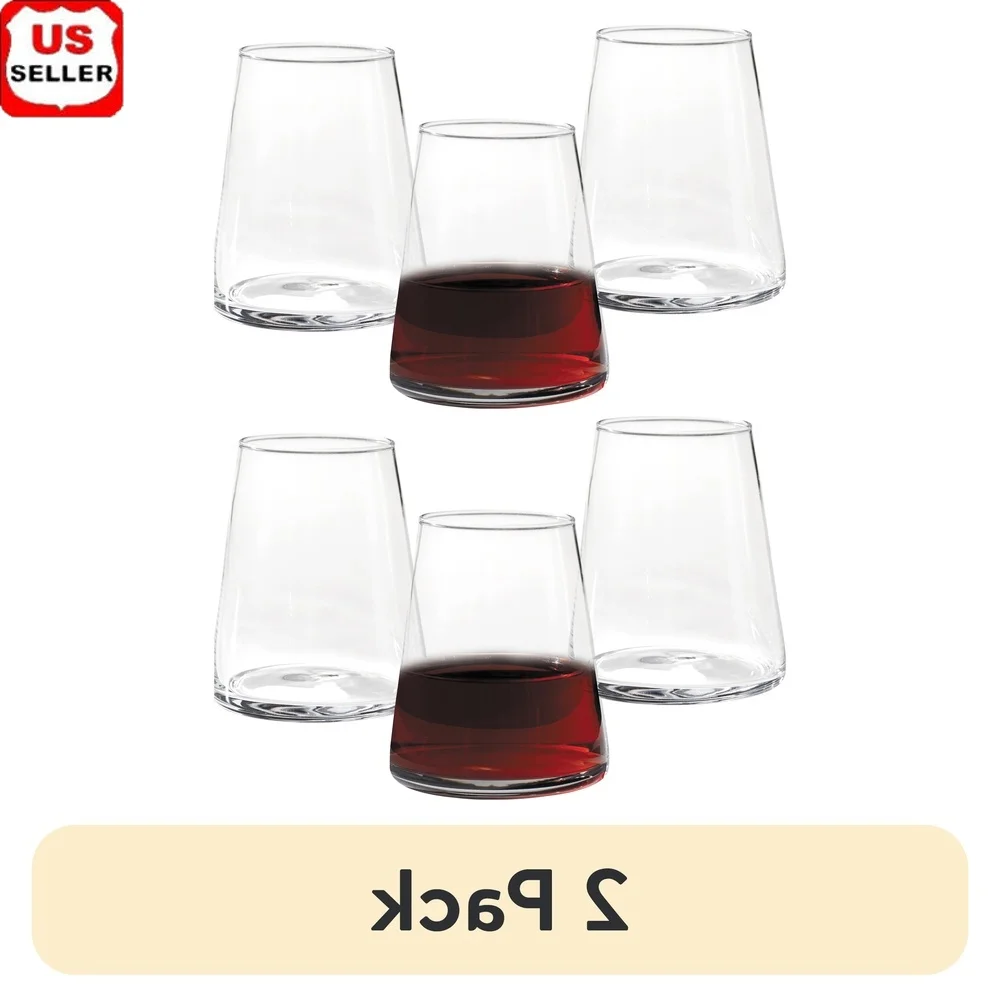 

2 Pack Clear Flared Stemless Wine Glasses Durable 17 oz Dishwasher Safe Ideal Room Temperature Drinks Elegant Design