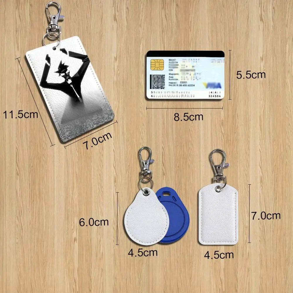 Moon Man Mr Rager Kid Cudi Rectangle ID Card Case Keychain Access Card Bag Key Tag Ring Leather Card Holder Key Ring Access