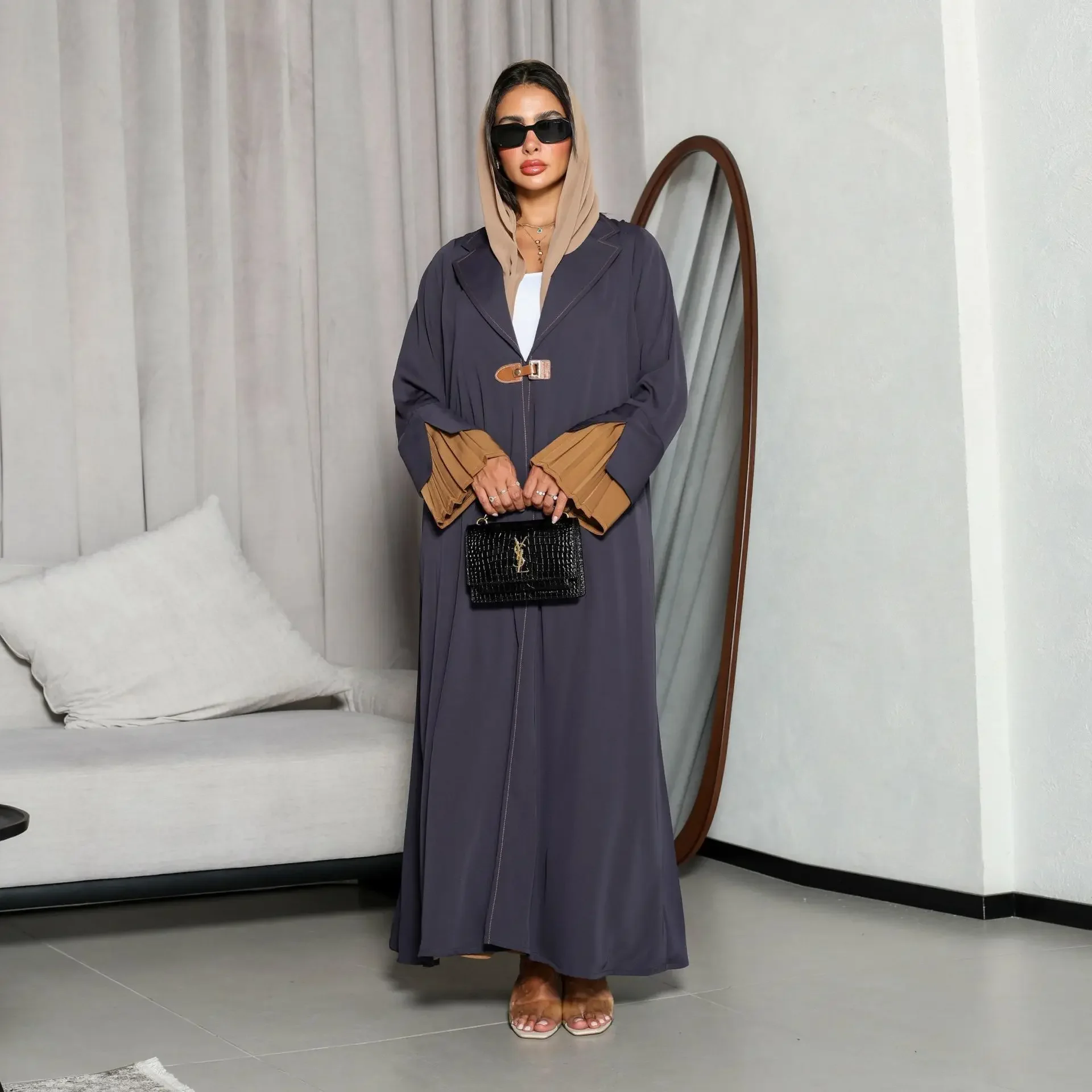 

Long Loose Dress Middle East 2025 New Muslim Women Turkish Faux Suede Abaya Robe Dress Solid Color