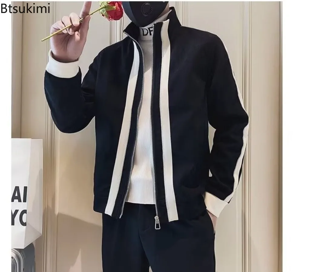 2025 Spring Autumn Slim Fit Men's Jackets Casual Color Blocked Male Coats Trendy Embroidered Jacket Comfortable Versatile Top