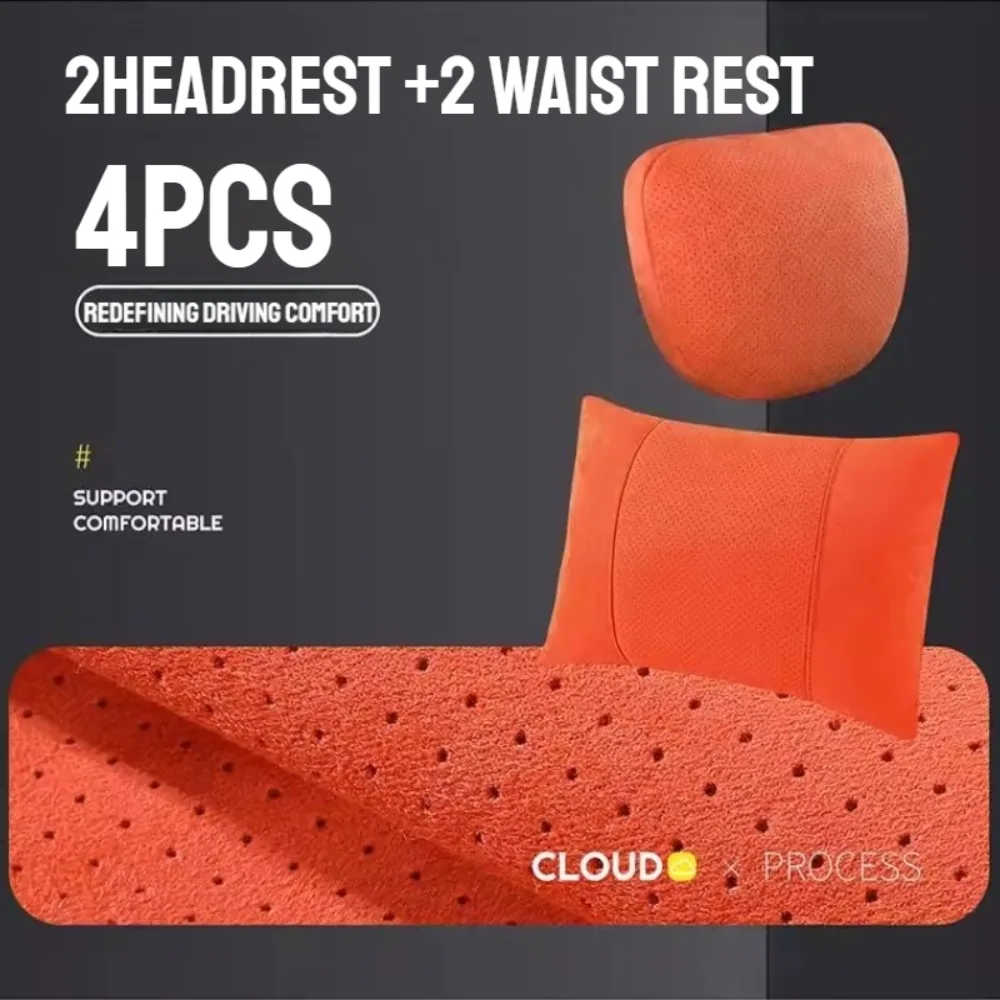 

4pcs Car Headrest And Lumbar Support Pillows Universal Neck Waist Cushions