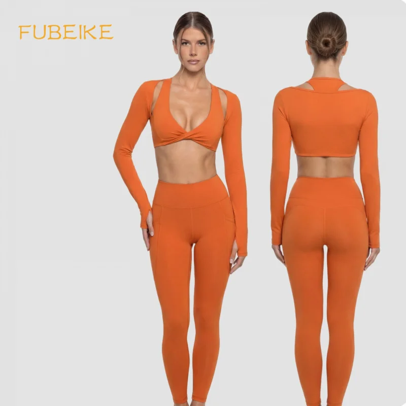 Nude Feel Yoga Long Sleeve Set For Women Compression Pants Vacation Sexy Outfits Slim Fit Leggings Workout Two Piece Sports Sets