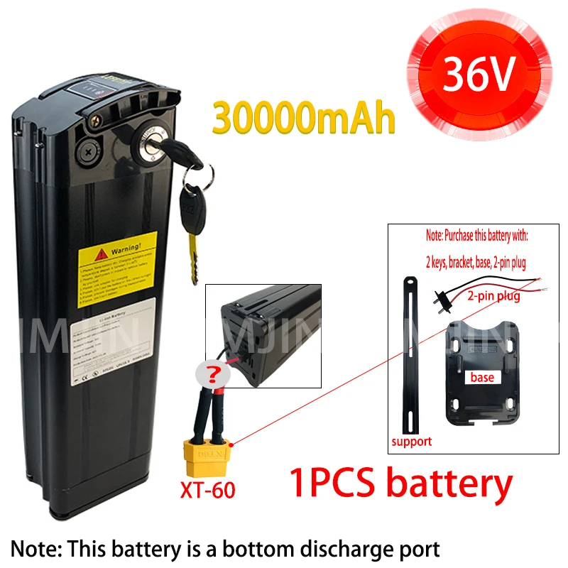 500W 36V 30AH Silver Fish Battery Pack for 1000W  Silverfish Lithium Battery 18650  power batteries Bottom 2-pin discharge port