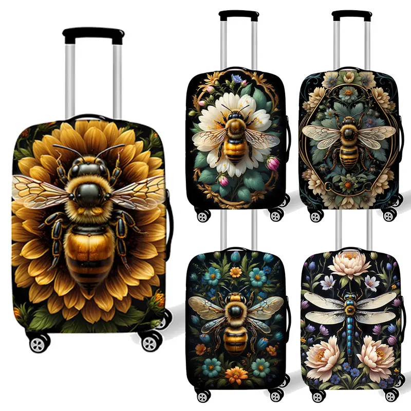 

18-32 Inches Golden Bee with Flowers Print Luggage Cover Fantasy Honey Bee Suitcase Protective Covers Travel Accessories