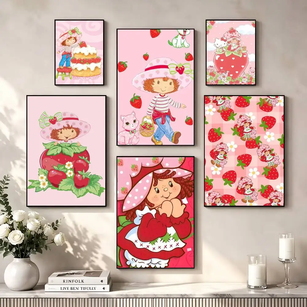 Cute S-Strawberry S-Shortcake-Girl  Poster High Quality Dorm Living Room Aesthetic Wall Decoration Painting Stickers Gift