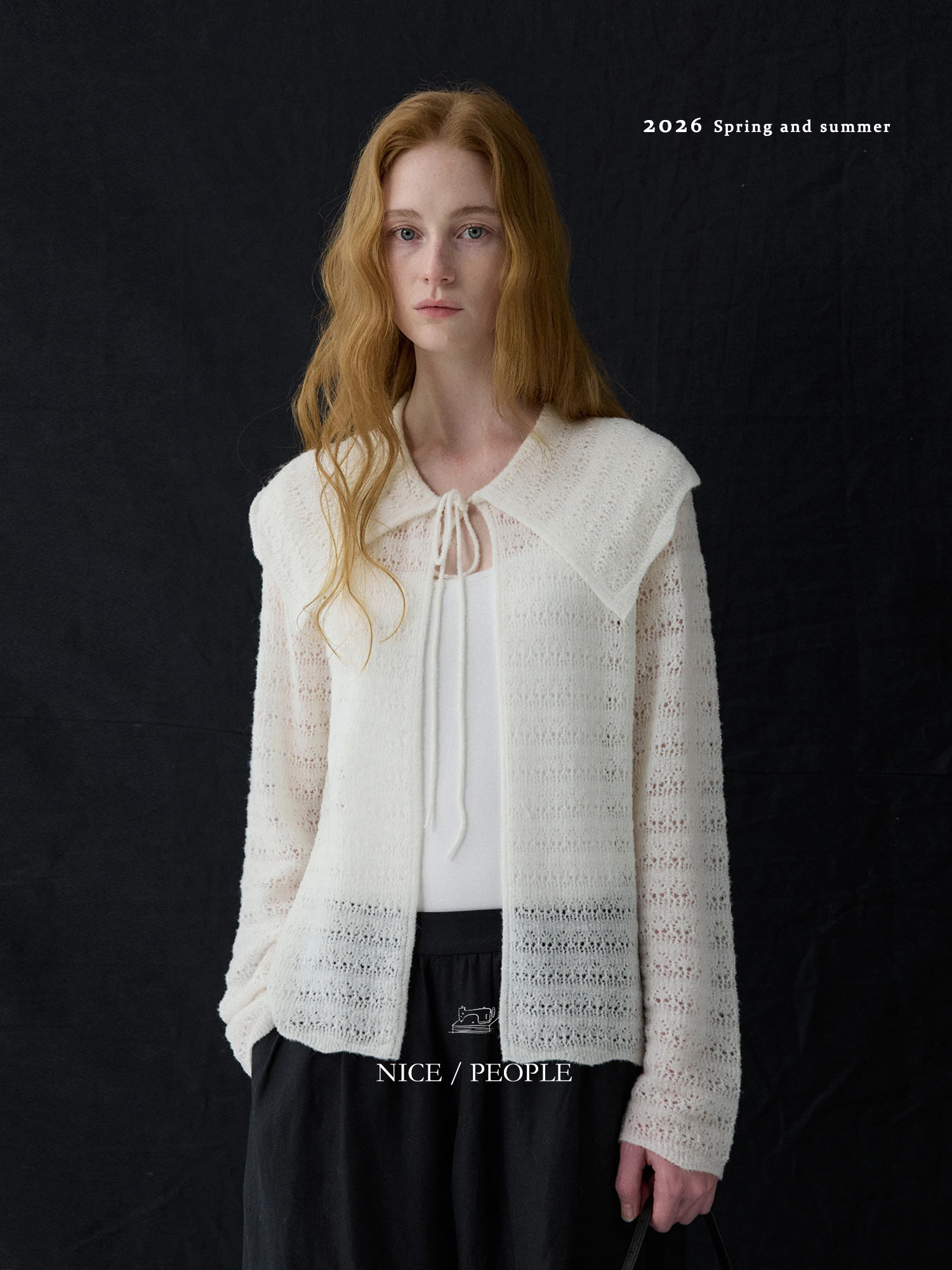

Nice People 2026SS Ultra Fine Circle Wool Knitted Cardigan Large Collar Belted Women's Fashion Spring Long Sleeve Regular Fit