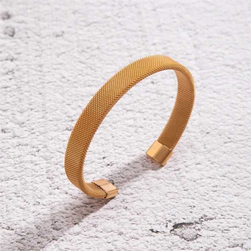 Gold Silver Two-Tone Elastic Adjustable Stainless Steel Mesh Cable Bangle Bracelet Unisex Fashion Jewelry Gift for Men Women
