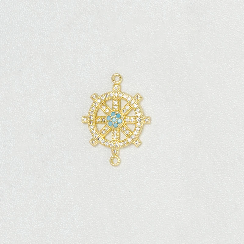 11 Pcs Pave Inlay Colorful Zircon Connector for Diy Bracelet Necklace Jewelry Making Accessories Anchor Rudder Brass Charm Parts