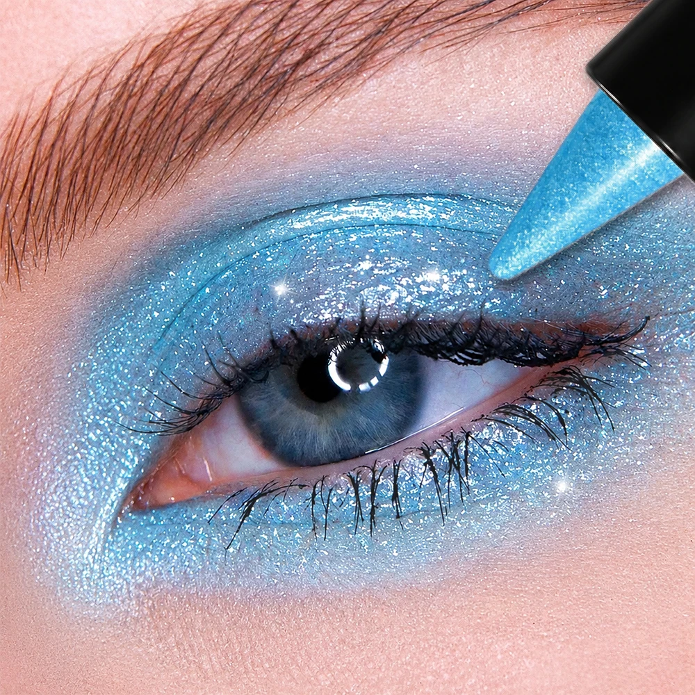 JUJU DREAM Icy Blue Shimmer Eyeshadow Stick Metallic Sky Blue Eye Shadow Pencil Glitter Cream Eyeshadow Frosted Pearl Makeup